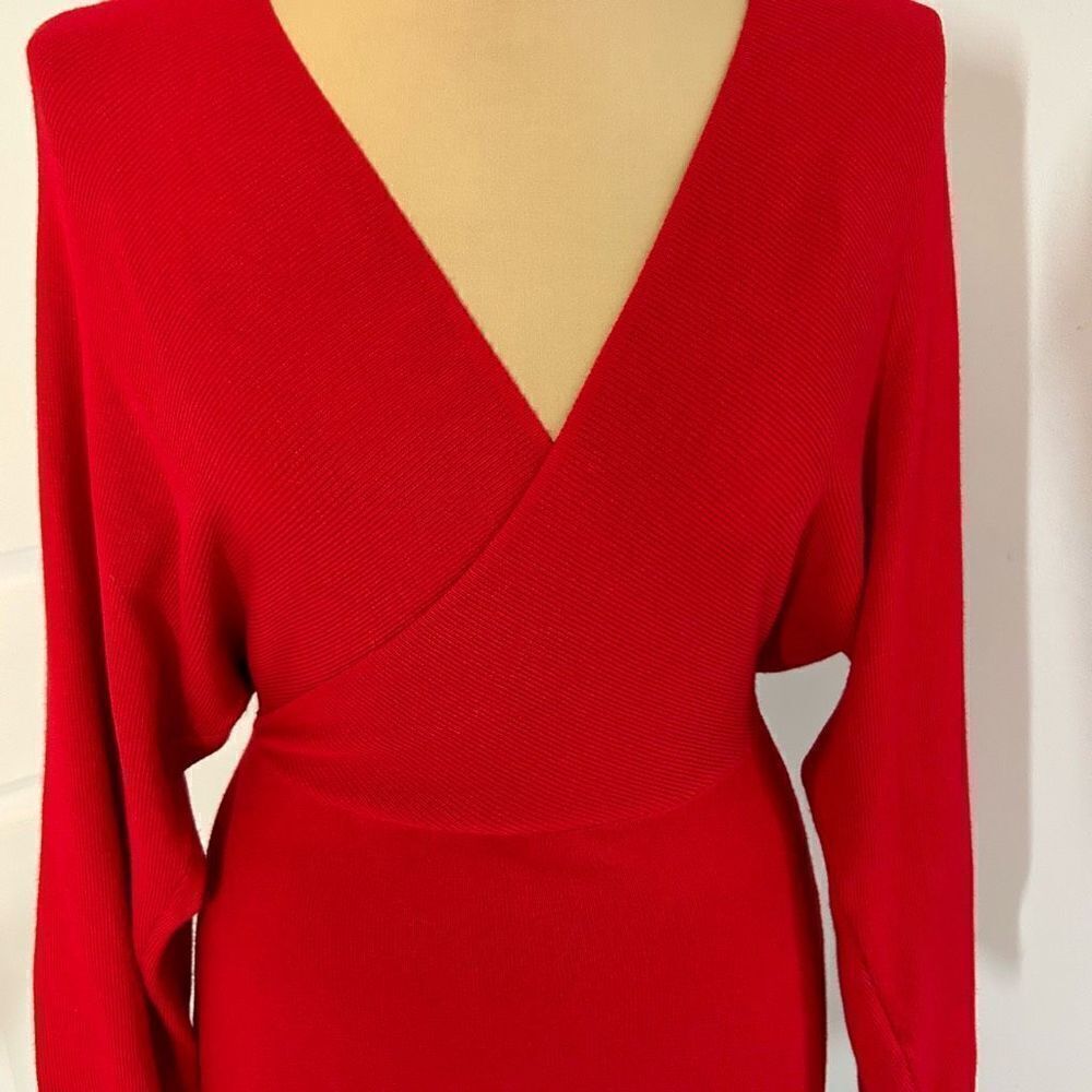 Women’s Red Long Sleeve Mini Wrap Dress - Picture 2 of 8